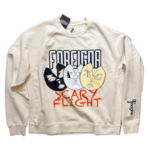 Load image into Gallery viewer, Beige sweatshirt with graphic design and text on a white background