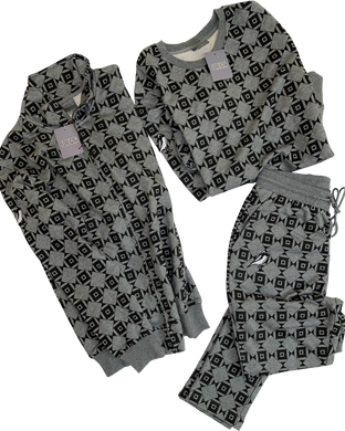 Diamond-Eye Geometric Jogger Sets - Grey/Black