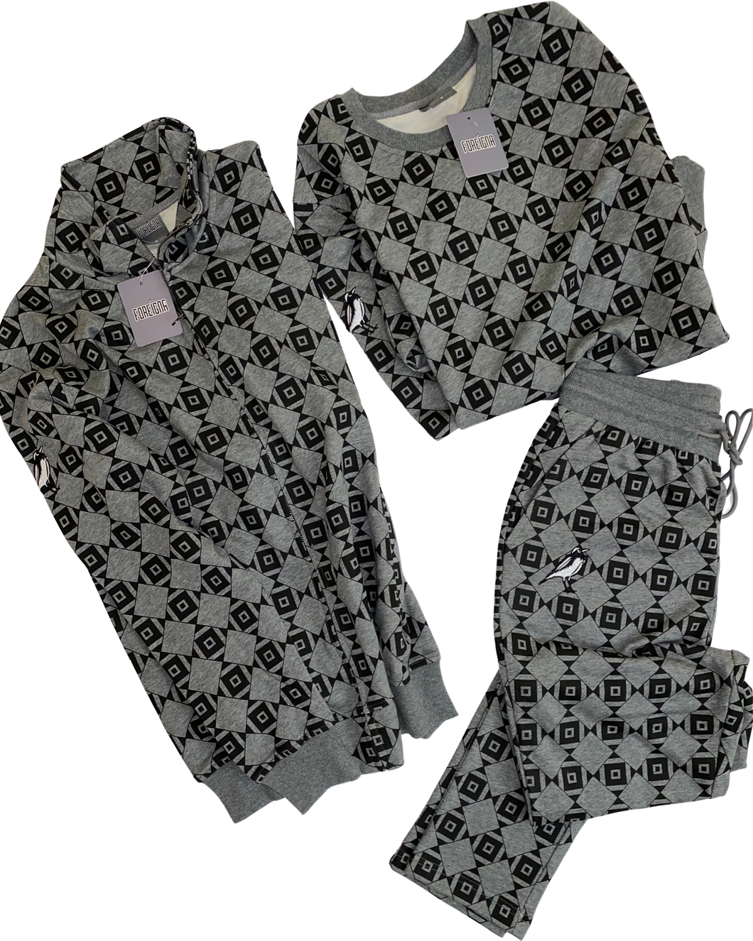 FOREIGNA Diamond-Eye Checkered Jogger Set - Grey/Black